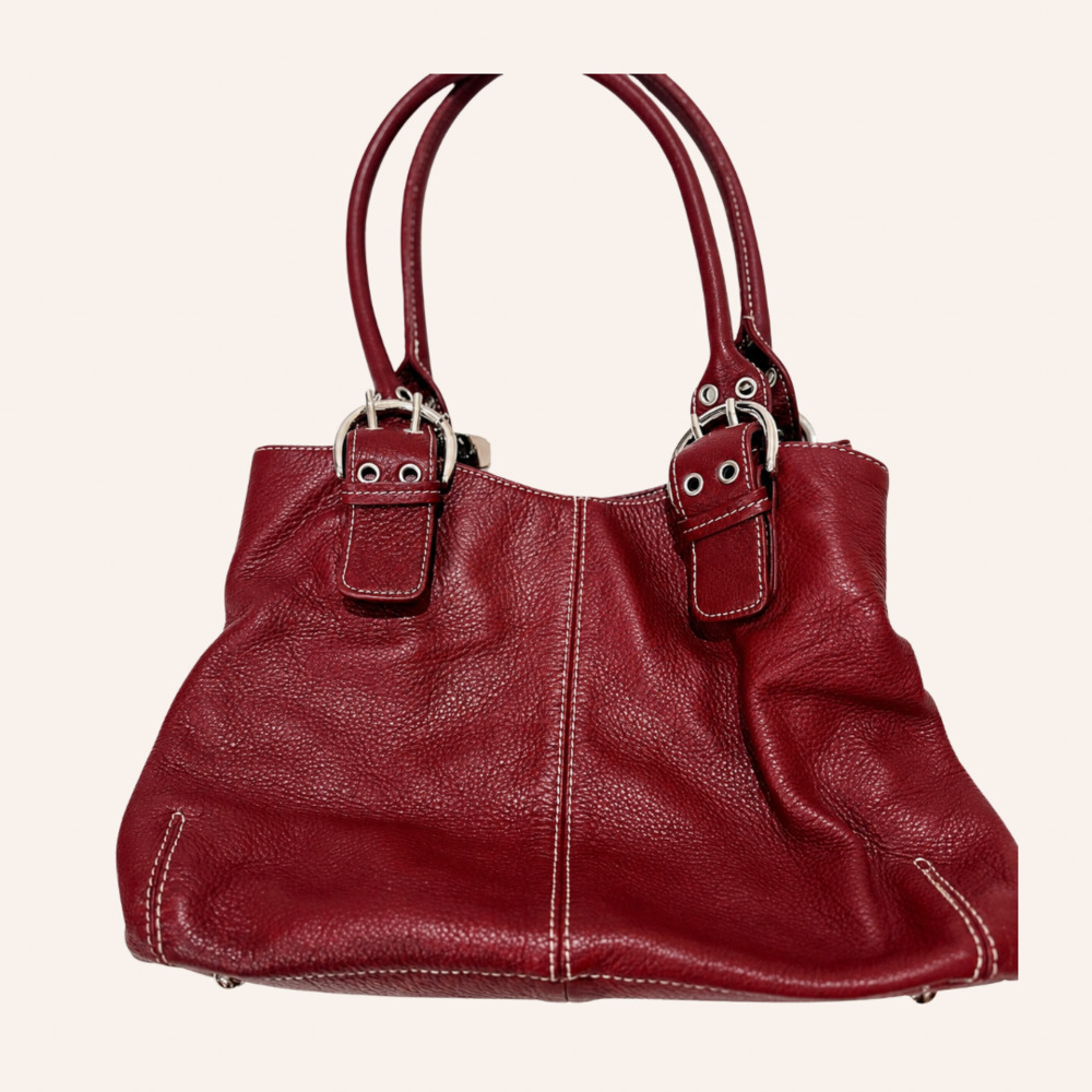 y2k tignanello burgundy satchel with Silver Accent Buckles